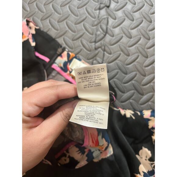 Anthropologie Elevenses Floral Tansy Ruffle Pants Size 4 Black Satin Wide Leg - Picture 6 of 11